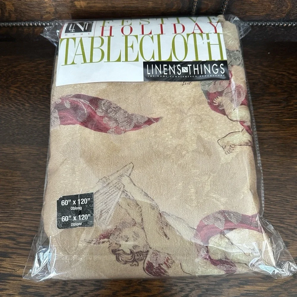 Linens N Things Holiday Tablecloth 60x120 Inch Cheribini Antique Gold Oblong New